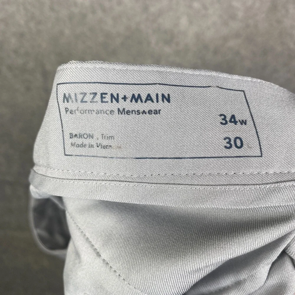 Mizzen Main Pants Mens 34x30 Gray Baron Trim Fit Golf Pants Perfomance Chino